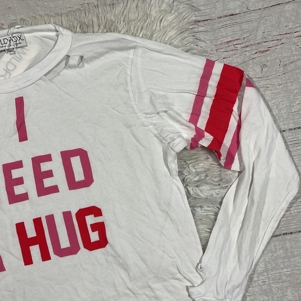 Wildfox White Long Sleeve "I Need A Hug" Tee with Pink Lettering - Picture 7 of 10